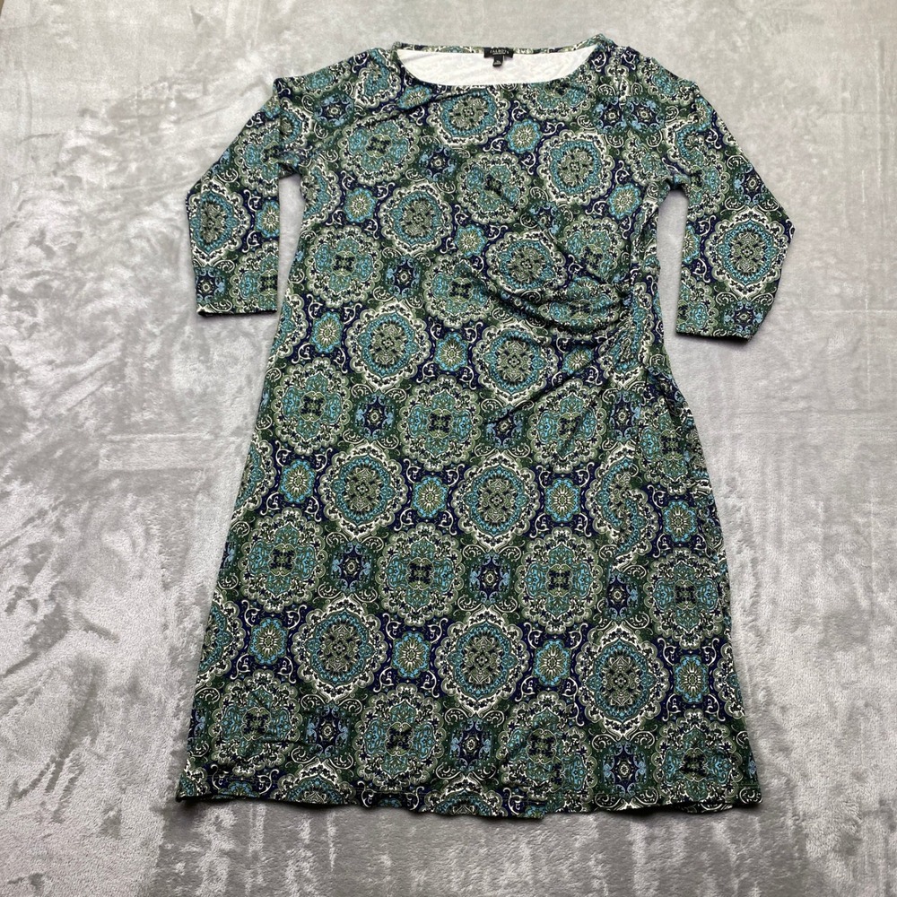Talbots Woman Petites Green Blue Paisley Medallion Sheath Dress XP PH2807 Grunge